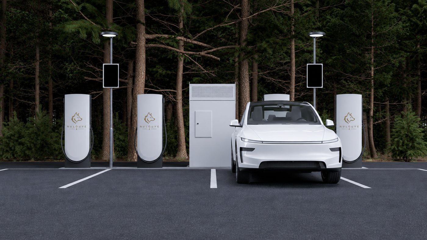 Station de recharge NU LOUVE implantée en lisière de forêt